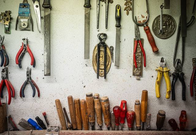 Hand tools in a workshop